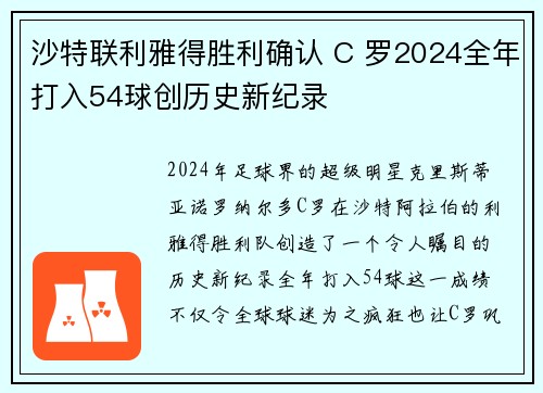 沙特联利雅得胜利确认 C 罗2024全年打入54球创历史新纪录